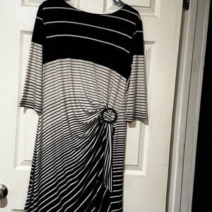 Shelby & Palmer Black and White Striped Midi Dress